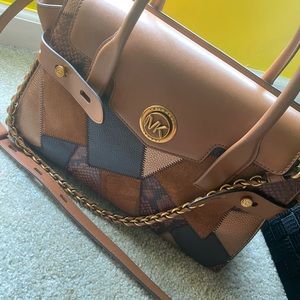 Michael Kors Authentic Carmen Large Patchwork Embossed Leather Belted Satchel